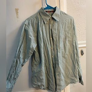 Green and white striped dress shirt